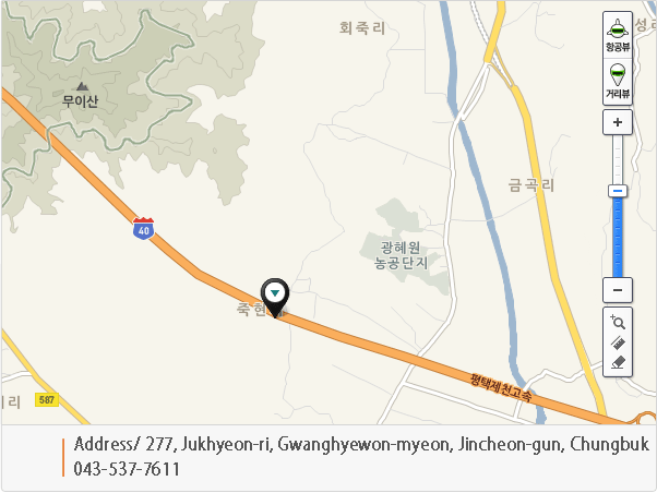 Address/ 277, Jukhyeon-ri, Gwanghyewon-myeon, Jincheon-gun, Chungbuk
